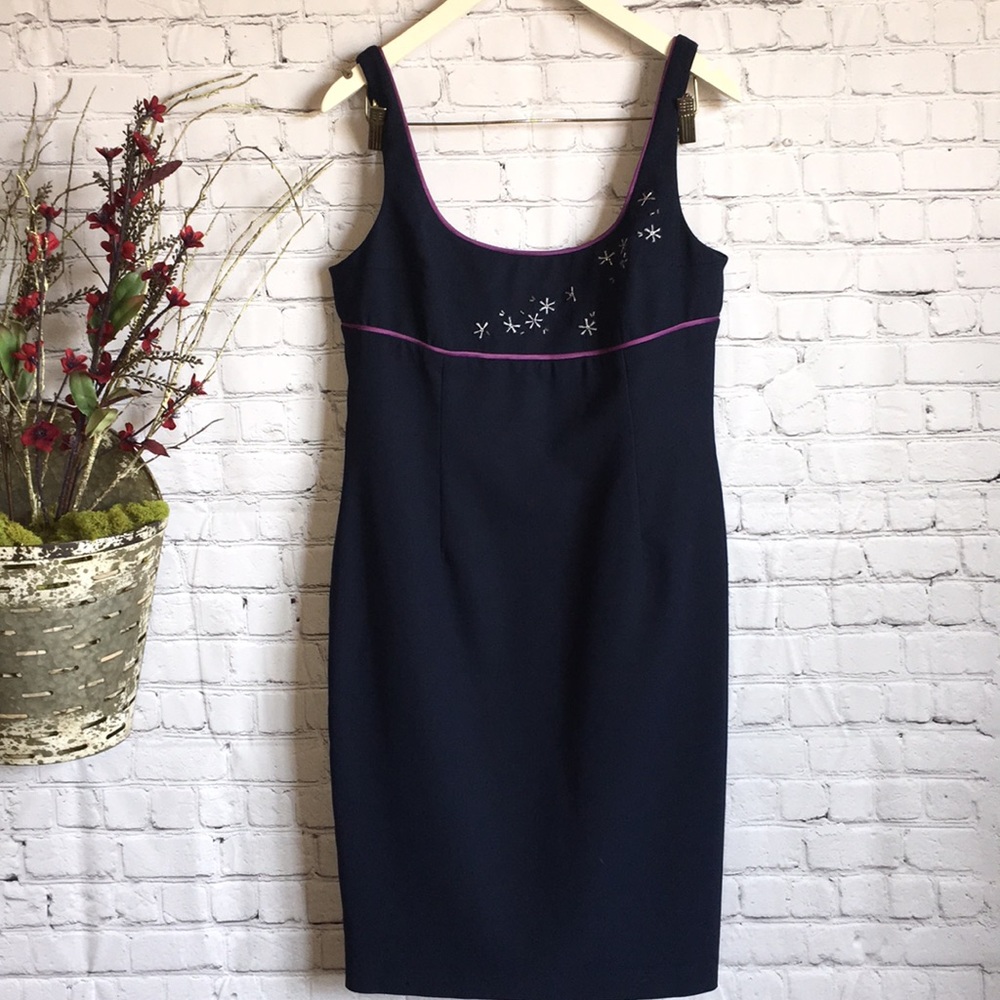 LAUNDRY BY SHELLI SEGAL Navy Sleeveless Dress 12